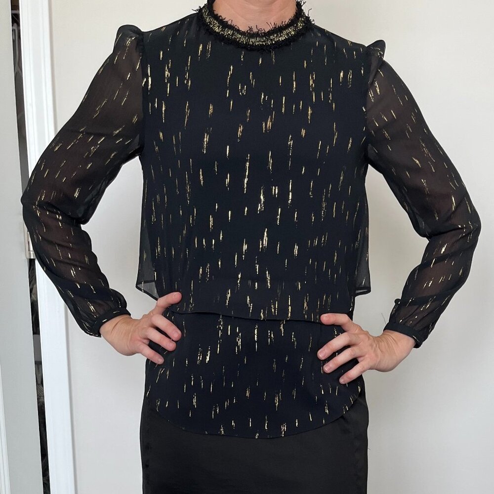 Gibson Latimer Black and Gold XS Blouse